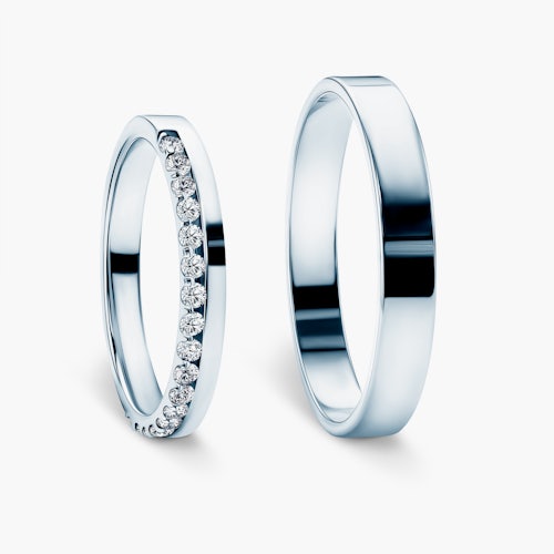 Obrączki Dream: białe złoto, diamenty laboratoryjne, płaskie, 3 mm